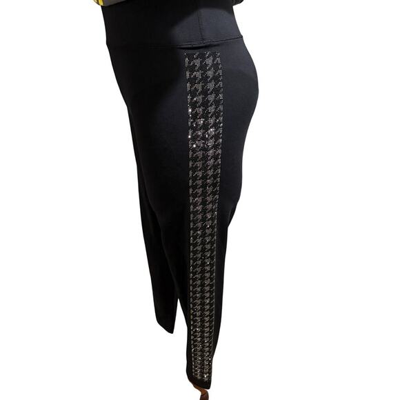 Noli Crystal Houndstooth Leggings Bling Side Design in Black Sz Large - Picture 6 of 8